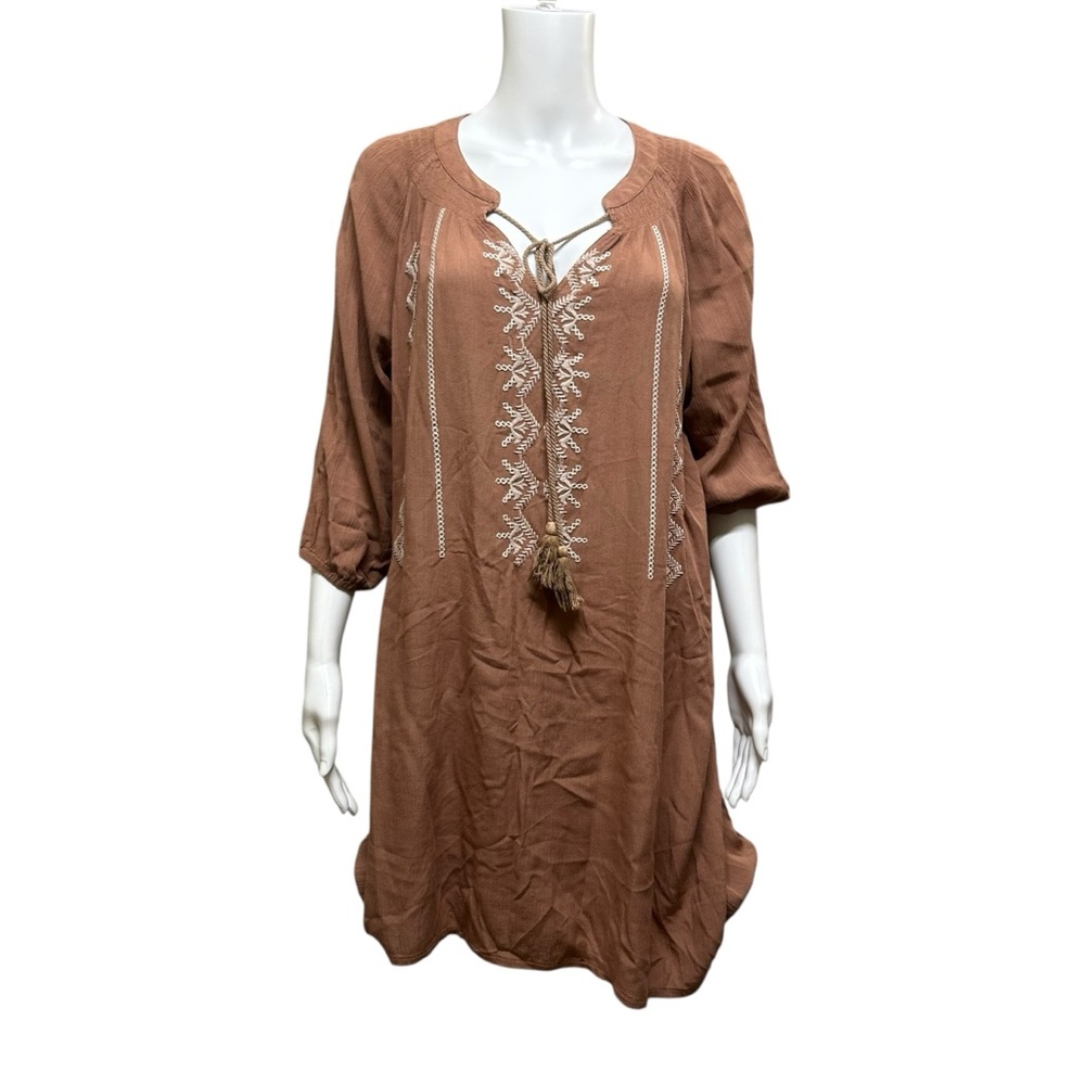 YA Los Angeles Embroidered Tassel Brown Dress Size S - Picture 2 of 7